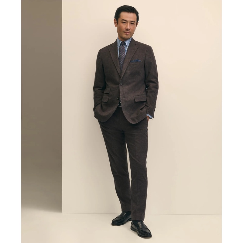 Slim Fit Mini-Houndstooth Suit Pants in Brushed-Cotton
