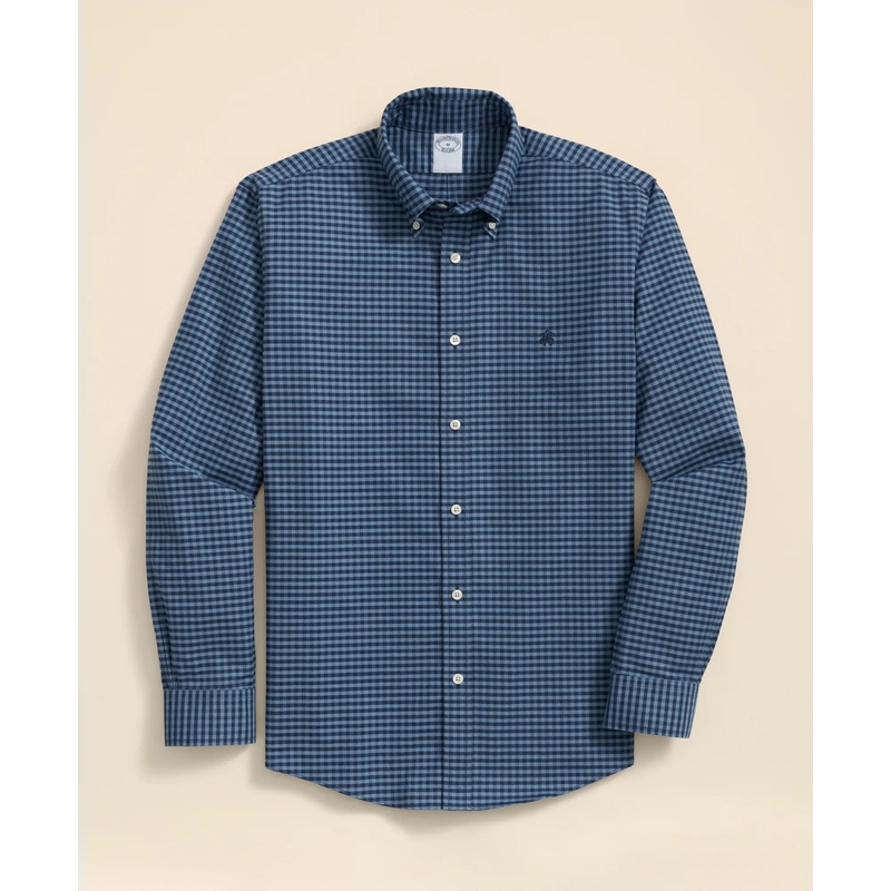 Stretch Cotton Non-Iron Oxford Polo Button Down Collar, Gingham Shirt