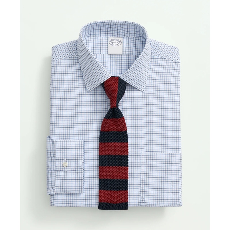 Brooks Brothers Explorer Collection Non-Iron Twill Ainsley Collar, Check Dress Shirt