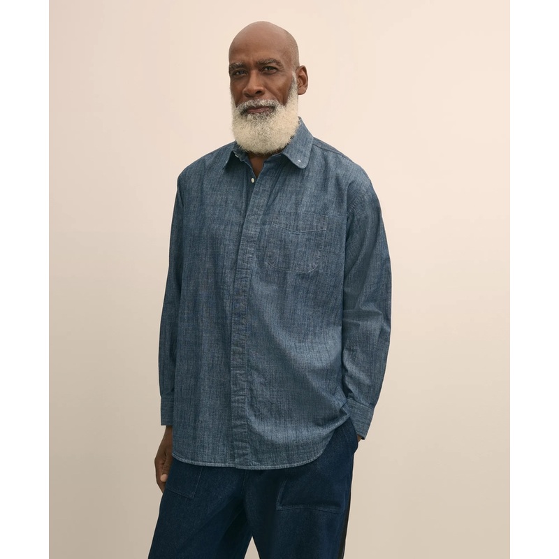Brooks Brothers X Engineered Garments Cotton Chambray Round Pinhole Collar Oversized Dress Shirt