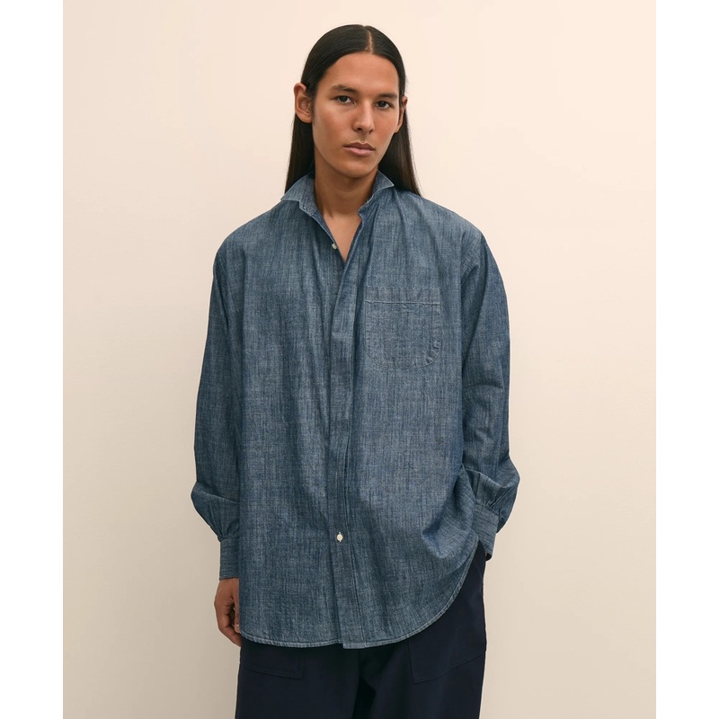 Brooks Brothers X Engineered Garments Cotton Chambray Wing Collar Oversized Dress Shirt