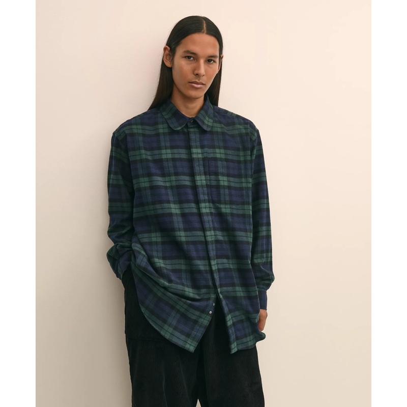 Brooks Brothers X Engineered Garments Cotton Flannel Round Pinhole Collar Oversized, Tartan Dress Shirt