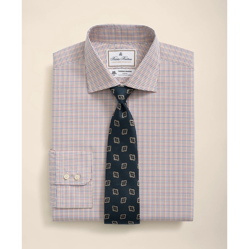 Brooks Brothers X Thomas Mason Cotton English Collar, Checked Dress Shirt