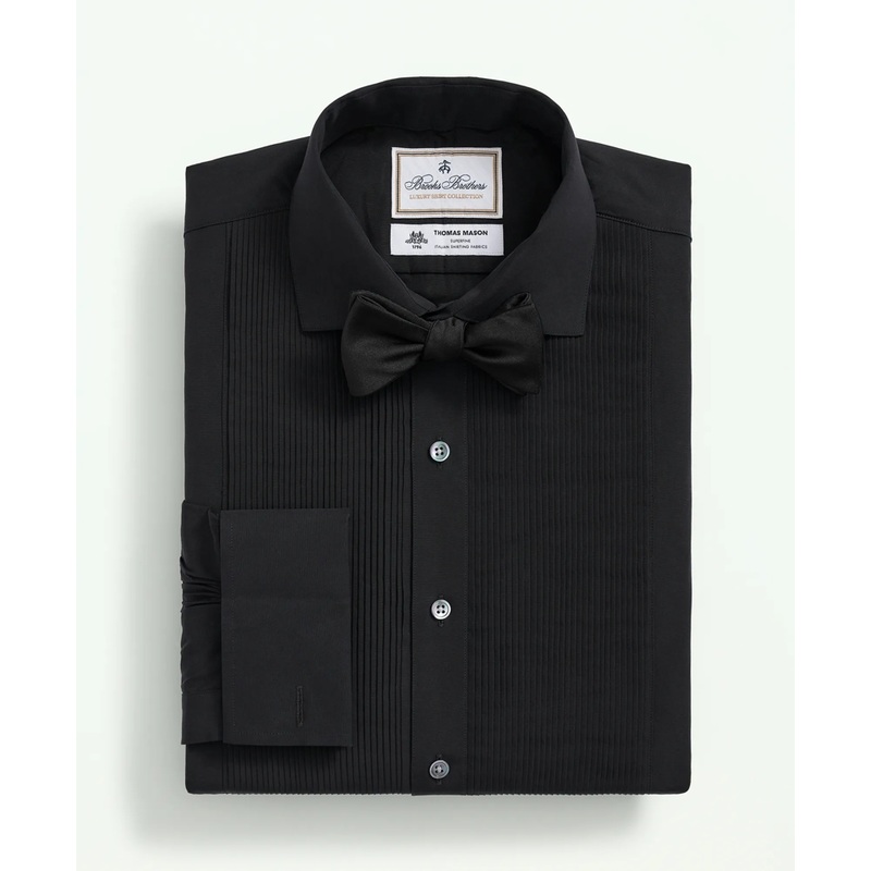 Brooks Brothers X Thomas Mason Cotton English Collar, Swiss Pleat Front Tuxedo Shirt