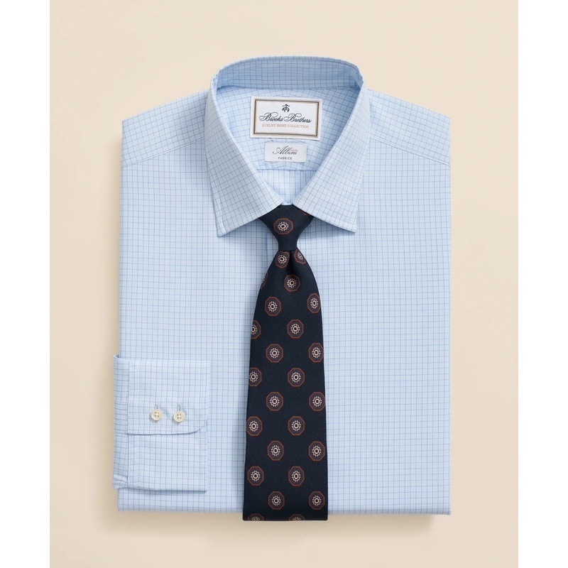 Brooks Brothers X Thomas Mason Cotton English Collar, Windowpane Dress Shirt