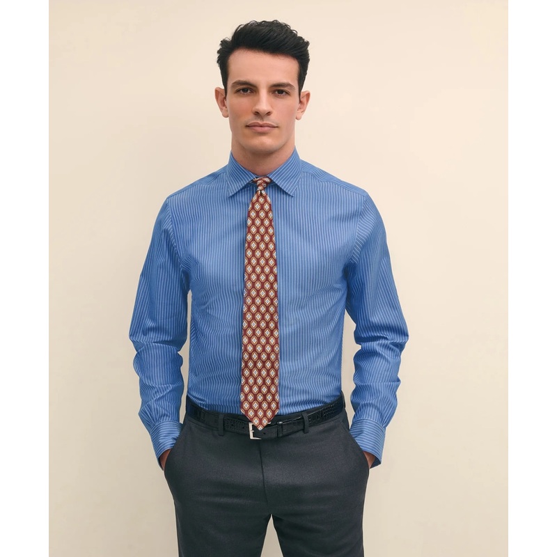 Brooks Brothers x Thomas Mason Cotton Poplin Ainsley Collar, Striped Dress Shirt