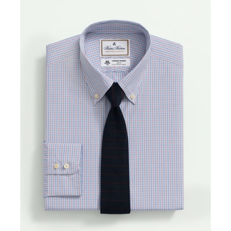 Brooks Brothers X Thomas Mason Cotton Poplin Button-Down Collar, Micro Checked Dress Shirt
