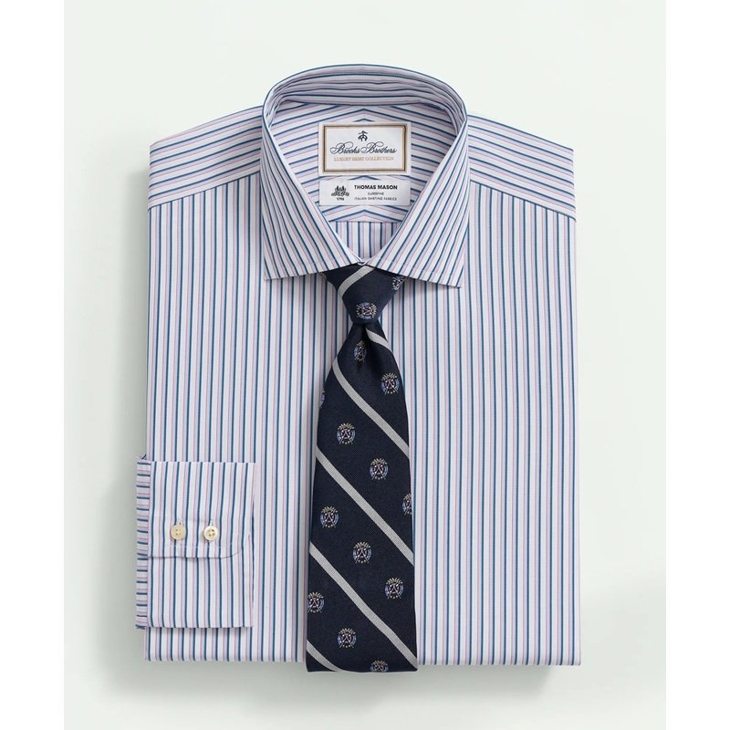 Brooks Brothers X Thomas Mason Cotton Poplin English Collar, Multi Striped Dress Shirt
