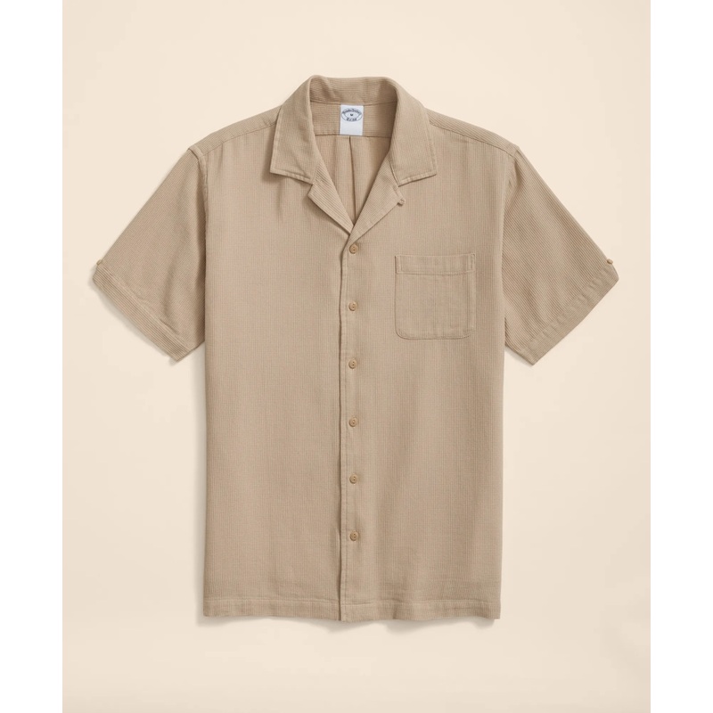 Cotton Camp Collar, Waffle Weave Short-Sleeve Shirt