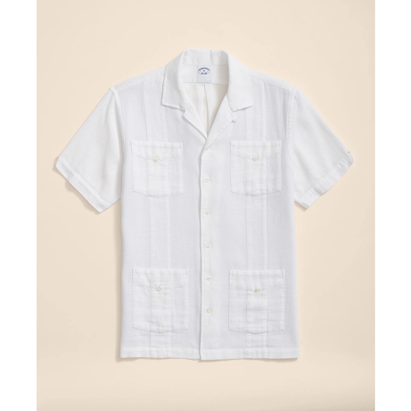 Cotton Guayabera Waffle-Weave Short-Sleeve Shirt