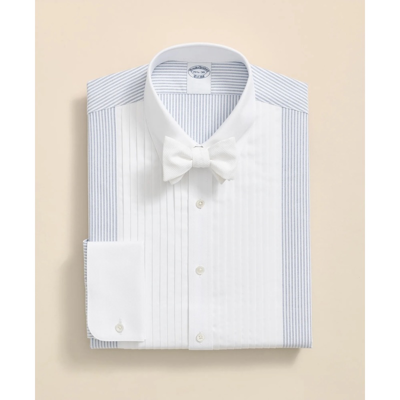 Cotton Oxford Polo Button-Down Collar, 10-Pleat Contrast-Stripe Tuxedo Shirt