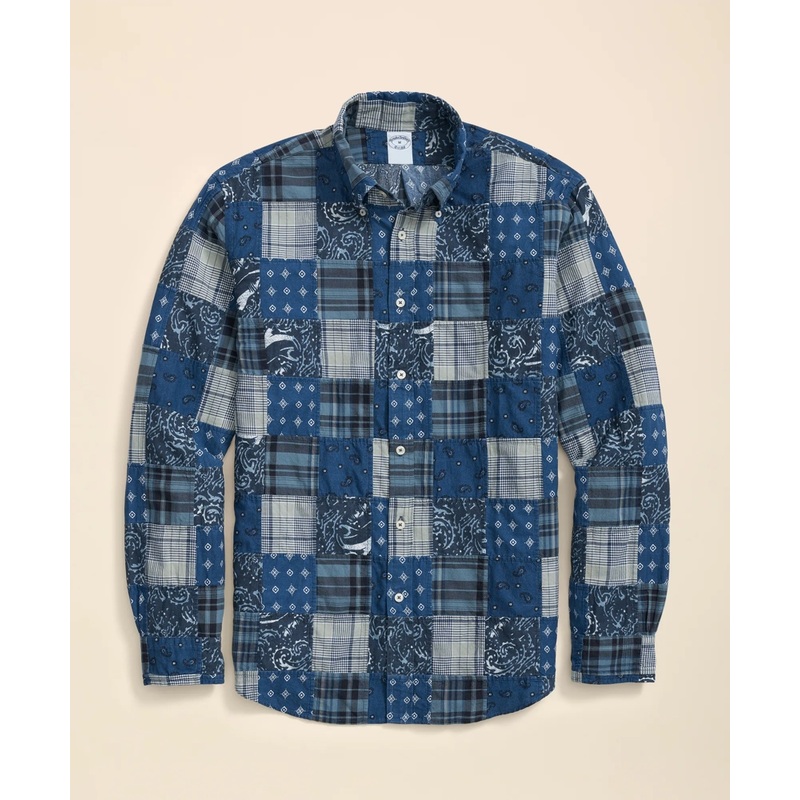 Cotton Sport Shirt in Patchwork Madras