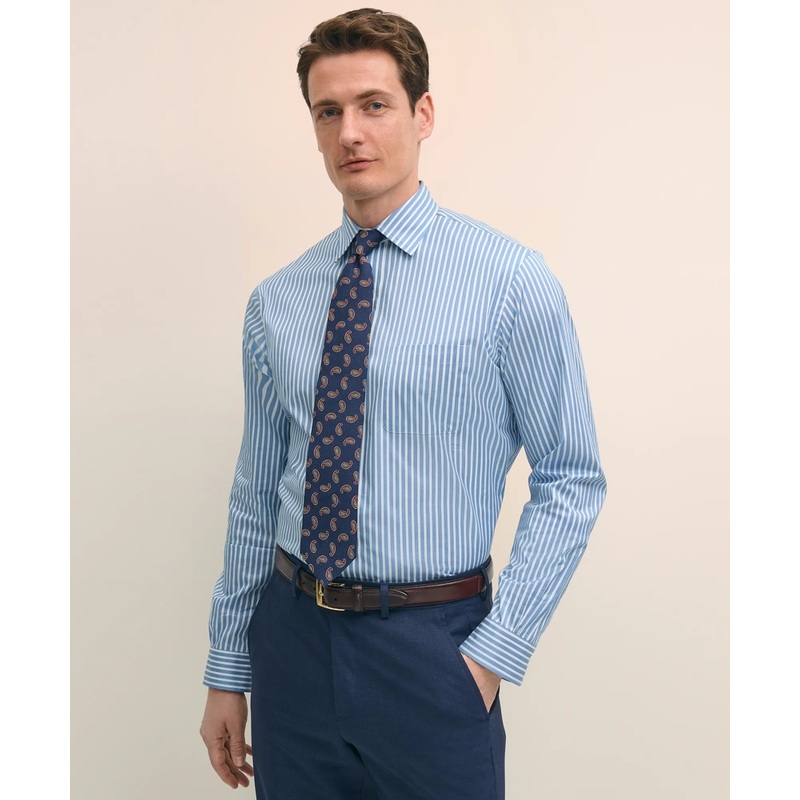 Egyptian Cotton Broadcloth Ainsley Collar, Ground Stripe Dress Shirt