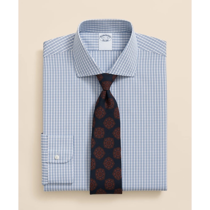 Pure Supima Cotton Regular-Finish English Spread Collar, Micro Check Dress Shirt