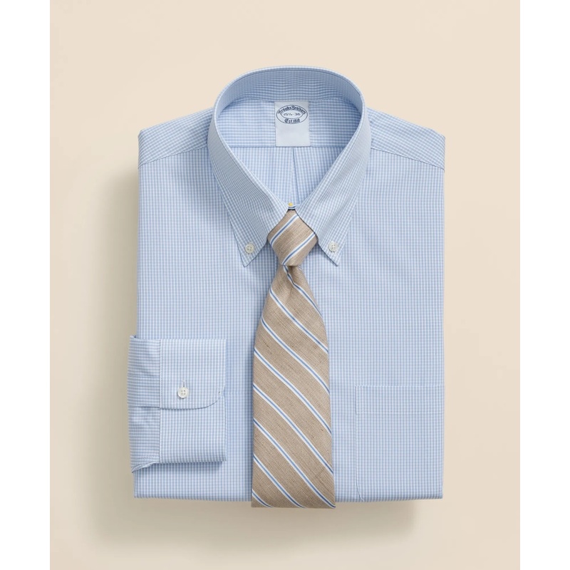 Pure Supima Cotton Regular-Finish Polo Button Down Collar, Micro Windowpane Dress Shirt