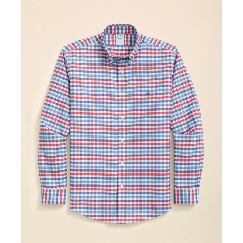 Stretch Cotton Non-Iron Oxford Polo Button Down Collar, Bold Check Shirt