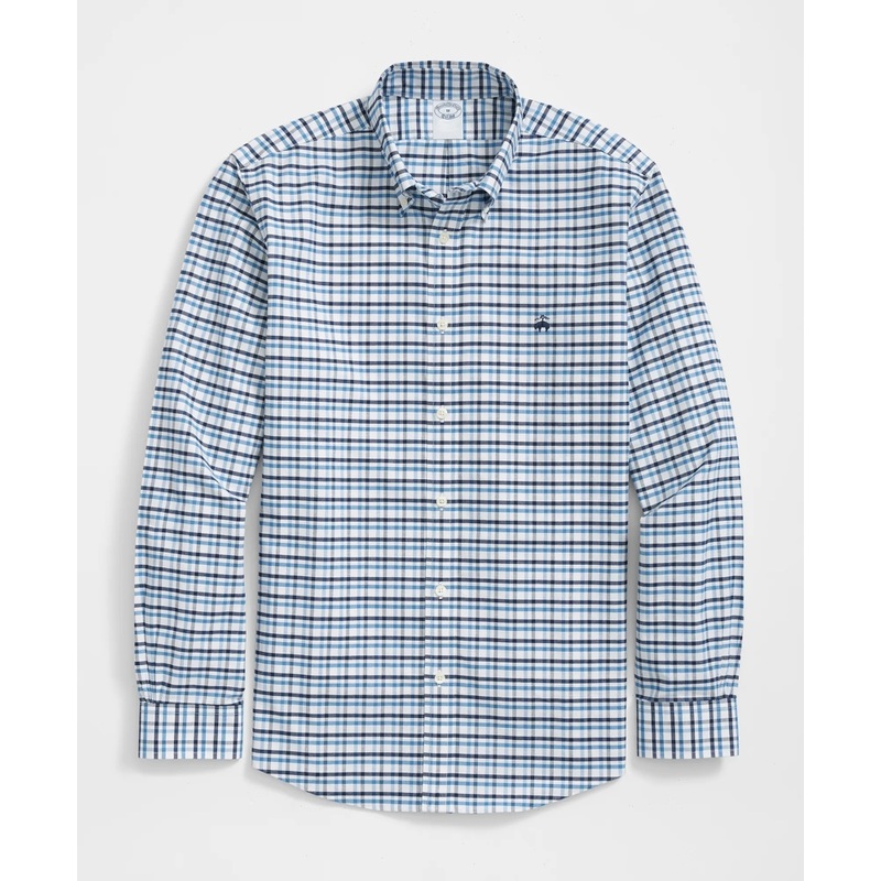 Stretch Cotton Non-Iron Oxford Polo Button Down Collar, Double-Check Shirt