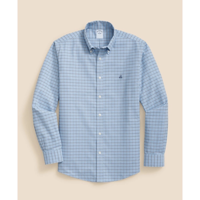 Stretch Cotton Non-Iron Oxford Polo Button Down Collar, Ground Check Shirt