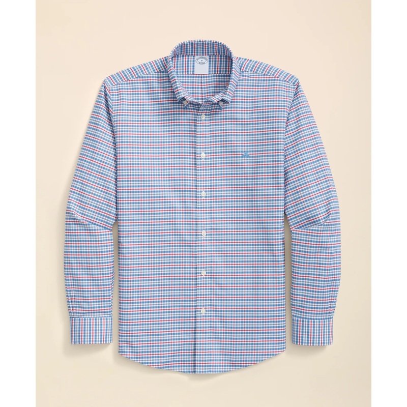 Stretch Cotton Non-Iron Oxford Polo Button Down Collar, Multi Check Shirt