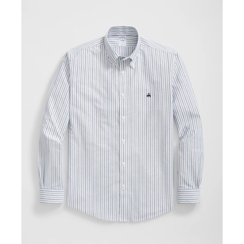 Stretch Cotton Non-Iron Oxford Polo Button Down Collar Multi Striped Shirt