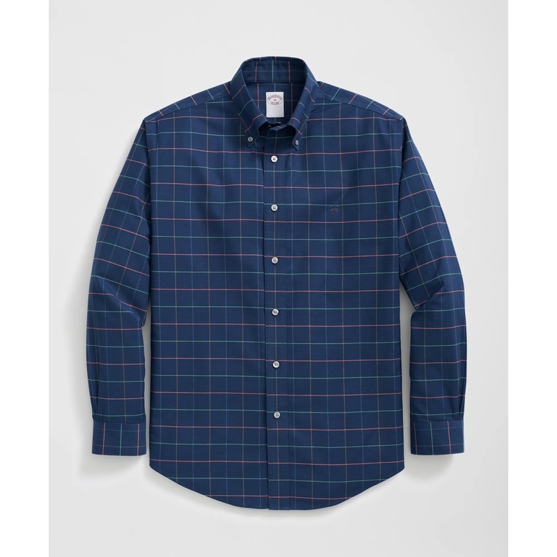 Stretch Cotton Non-Iron Oxford Polo Button Down Collar Multi Windowpane Shirt