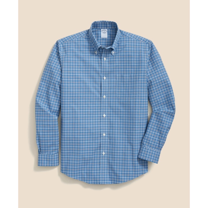 Stretch Cotton Non-Iron Polo Button Down Collar, Checked Shirt