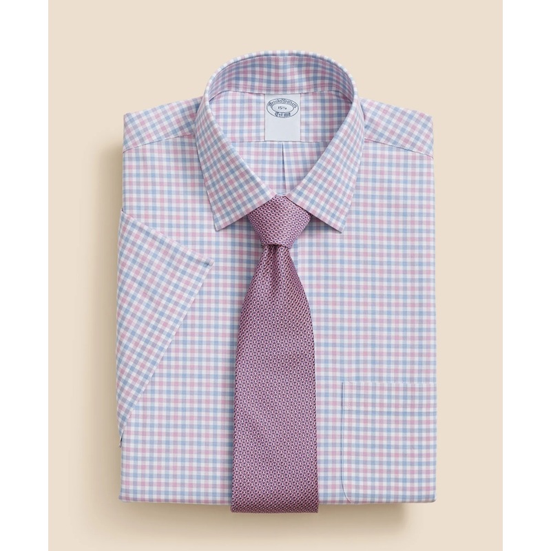 Stretch Supima Cotton Non-Iron Ainsley Collar, Alternating Check Short-Sleeve Dress Shirt