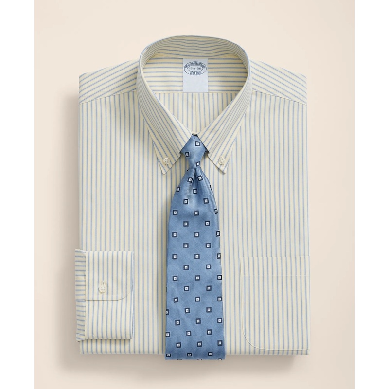 Stretch Supima Cotton Non-Iron Broadcloth Polo Button-Down Collar, Striped Dress Shirt