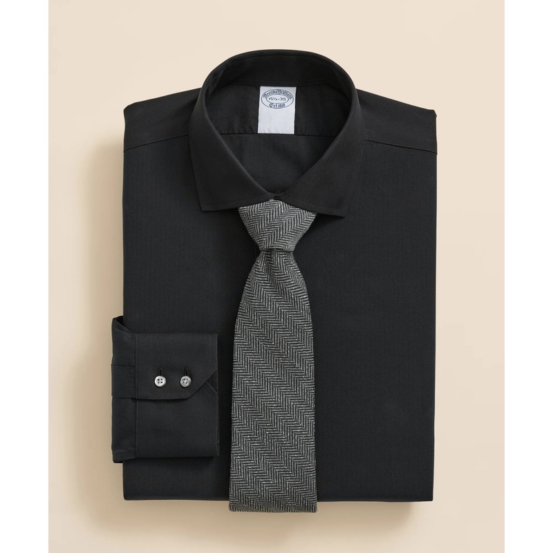 Stretch Supima Cotton Non-Iron English Spread Collar, Herringbone Dress Shirt