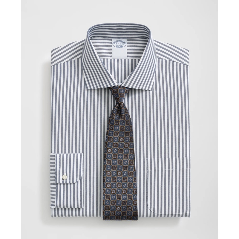 Stretch Supima Cotton Non-Iron English Spread Collar, Striped Dress Shirt