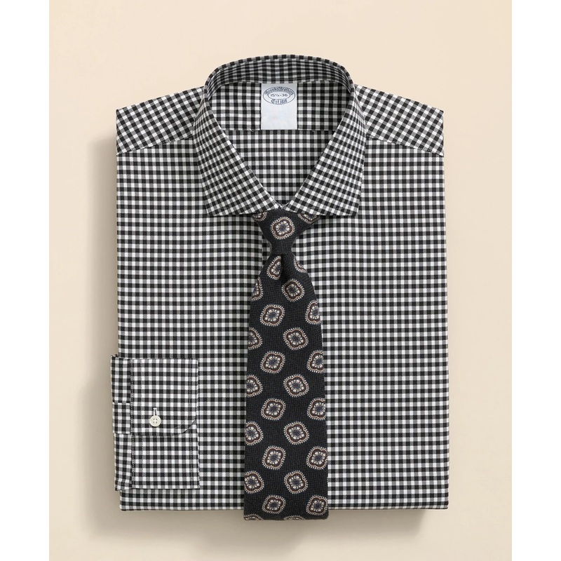 Stretch Supima Cotton Non-Iron Herringbone English Spread Collar, Gingham Dress Shirt
