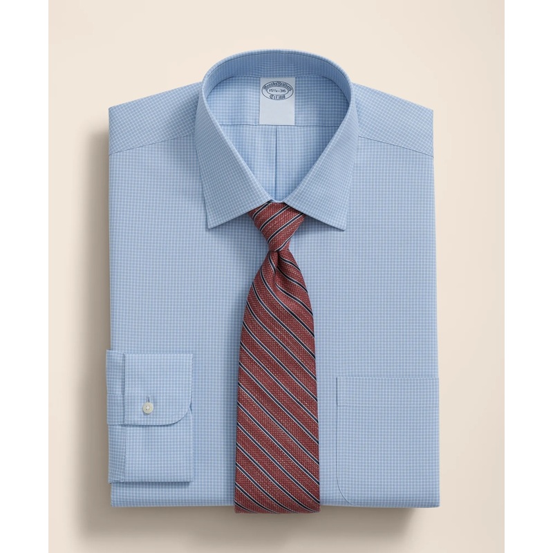Stretch Supima Cotton Non-Iron Pinpoint Oxford Ainsley Collar, Micro Grid Dress Shirt