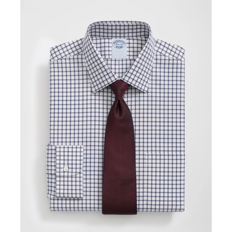 Stretch Supima Cotton Non-Iron Pinpoint Oxford Ainsley Collar, Ticking Check Dress Shirt