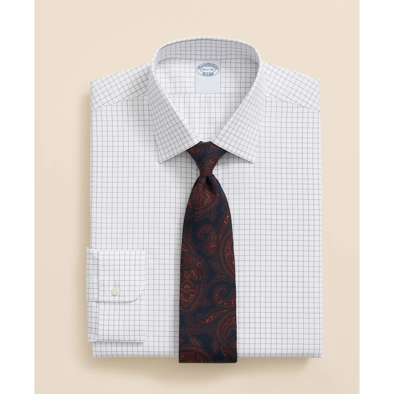 Stretch Supima Cotton Non-Iron Pinpoint Oxford Ainsley Collar, Windowpane Dress Shirt