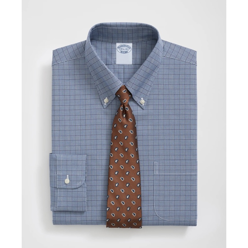 Stretch Supima Cotton Non-Iron Pinpoint Oxford Polo Button Down Collar, Glen Check Dress Shirt