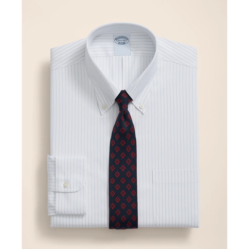 Stretch Supima Cotton Non-Iron Pinpoint Oxford Polo Button Down Collar, Pinstripe Dress Shirt