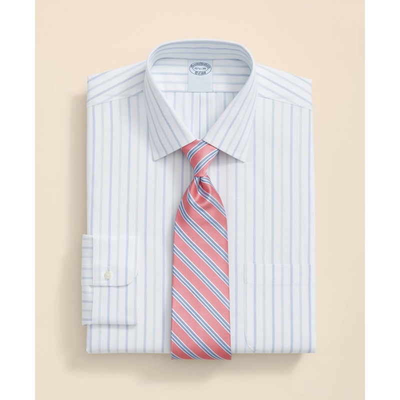 Stretch Supima Cotton Non-Iron Royal Oxford Ainsley Collar, Alternating Stripe Dress Shirt