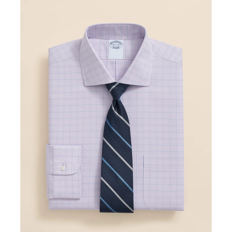 Stretch Supima Cotton Non-Iron Royal Oxford English Spread Collar, Checked Dress Shirt