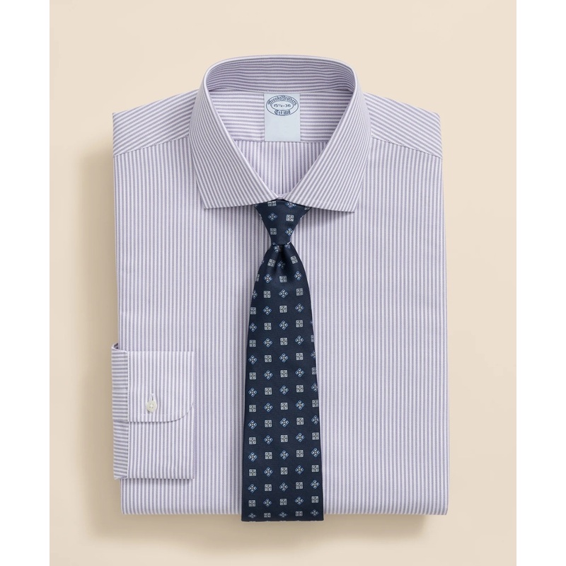 Stretch Supima Cotton Non-Iron Royal Oxford English Spread Collar, Striped Dress Shirt