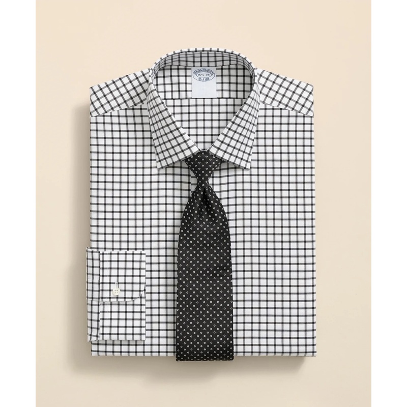 Stretch Supima Cotton Non-Iron Twill Ainsley Collar, Windowpane Dress Shirt