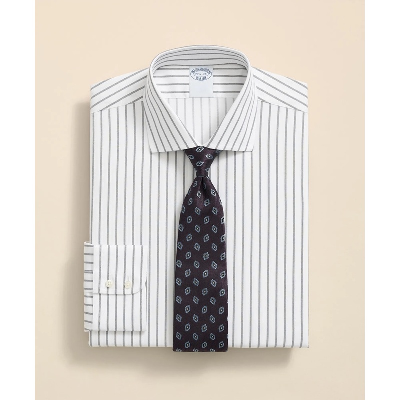 Stretch Supima Cotton Non-Iron Twill English Spread Collar, Bold Stripe Dress Shirt