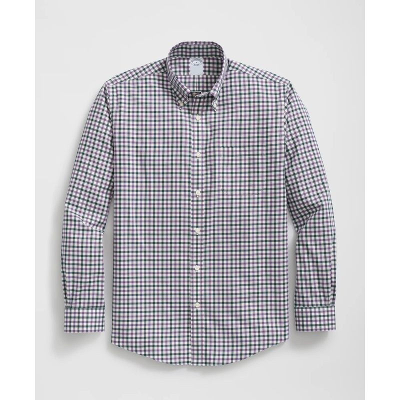 Stretch Supima Cotton Non-Iron Twill Polo Button Down Collar Checked Shirt