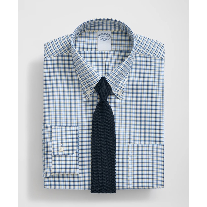 Stretch Supima Cotton Non-Iron Twill Polo Button Down Collar, Multi-Check Dress Shirt