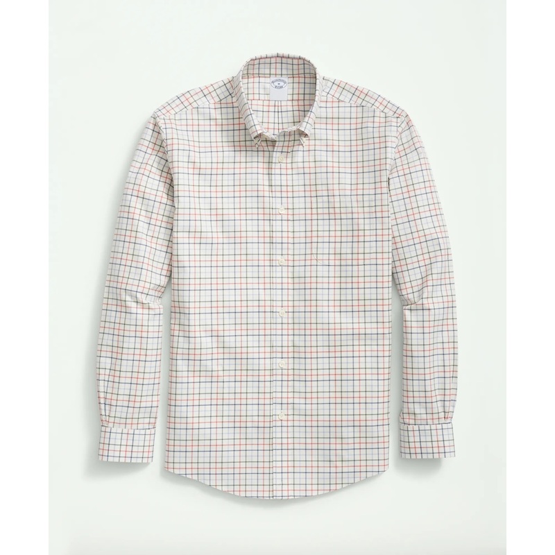 Stretch Supima Cotton Non-Iron Twill Polo Button Down Collar, Tattersall Shirt