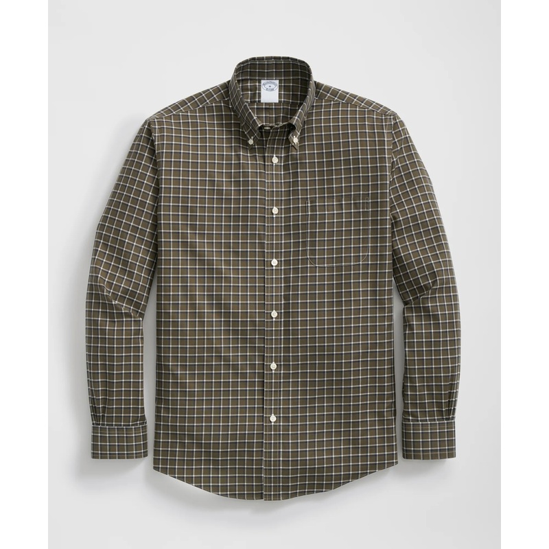 Stretch Supima Cotton Non-Iron Twill Polo Button Down Collar Windowpane Shirt