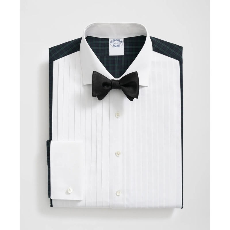 Supima Cotton Broadcloth English Collar, 10-Pleat Contrast Tuxedo Shirt