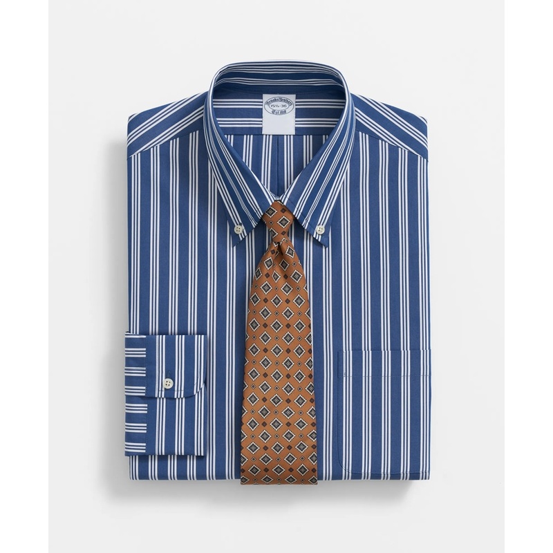 Supima Cotton Poplin Polo Button-Down Collar, Striped Dress Shirt