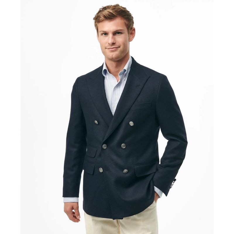 Classic Fit Double-Breasted Blazer in Basketweave Wool-Cashmere