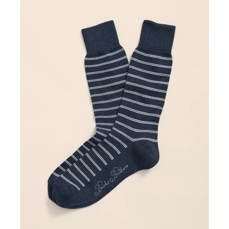 Cotton Blend Marled Double Stripe Socks