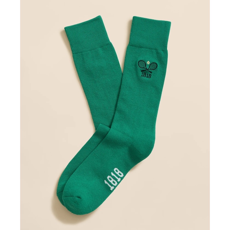 Cotton Blend Ribbed Socks with Embroidered Tennis Racquets